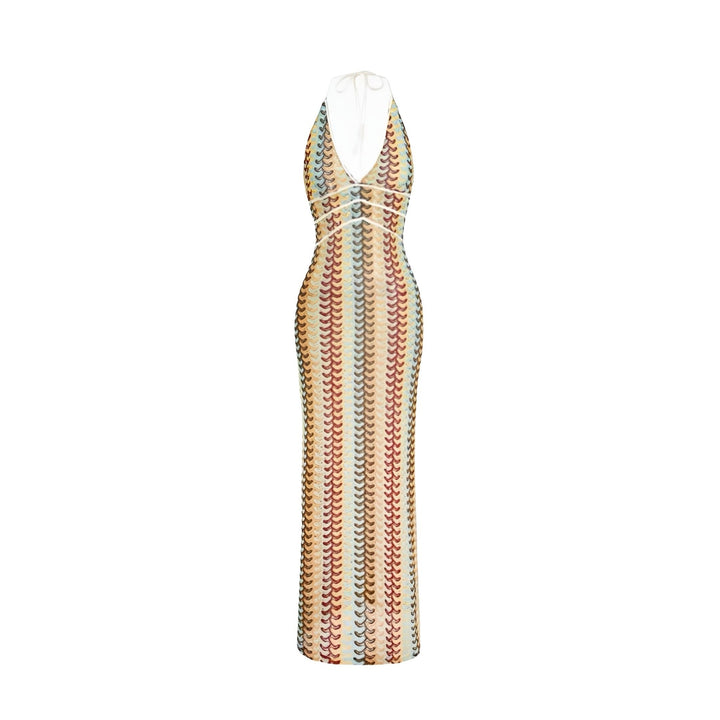 Boho Crochet Maxikleid mit buntem Muster