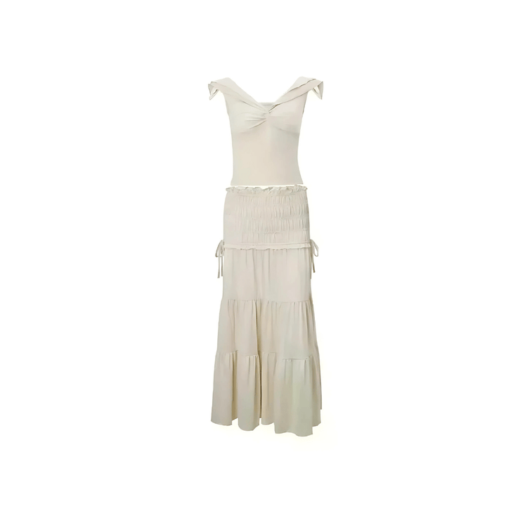 Boho Sommerkleid Zweiteiler – Rüschenset in Creme