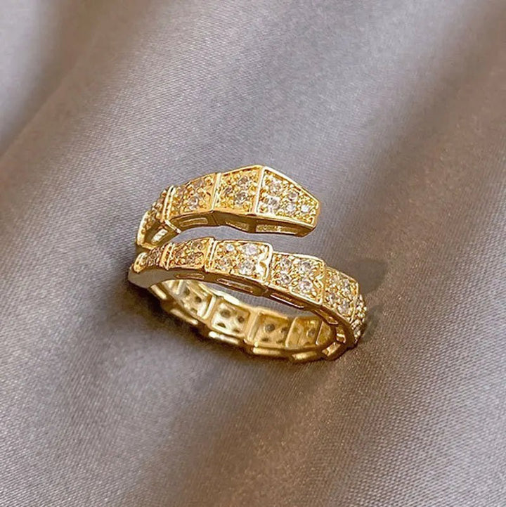 Damenring Golden Snake mit Strass
