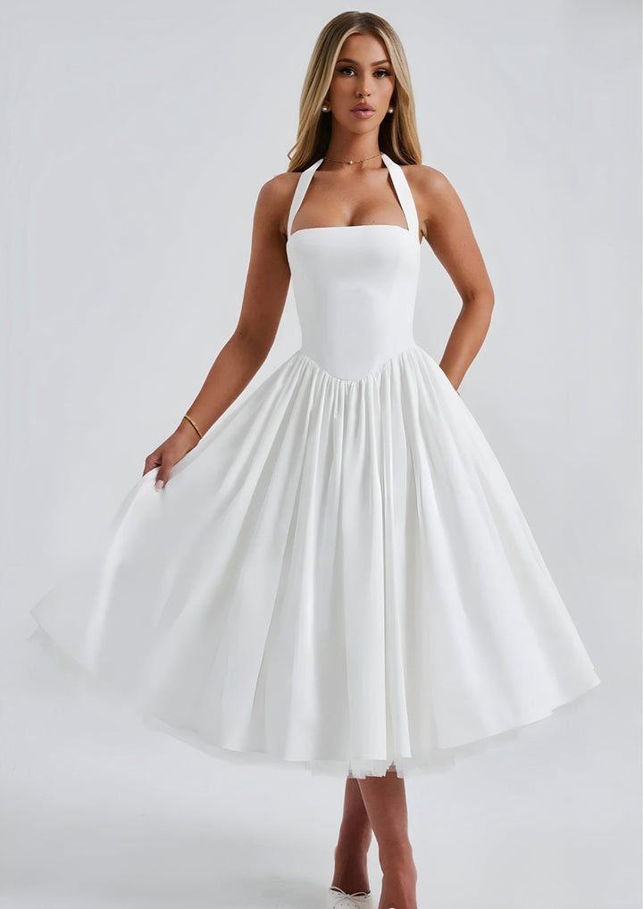 Elegantes weißes Midikleid mit Halterneck