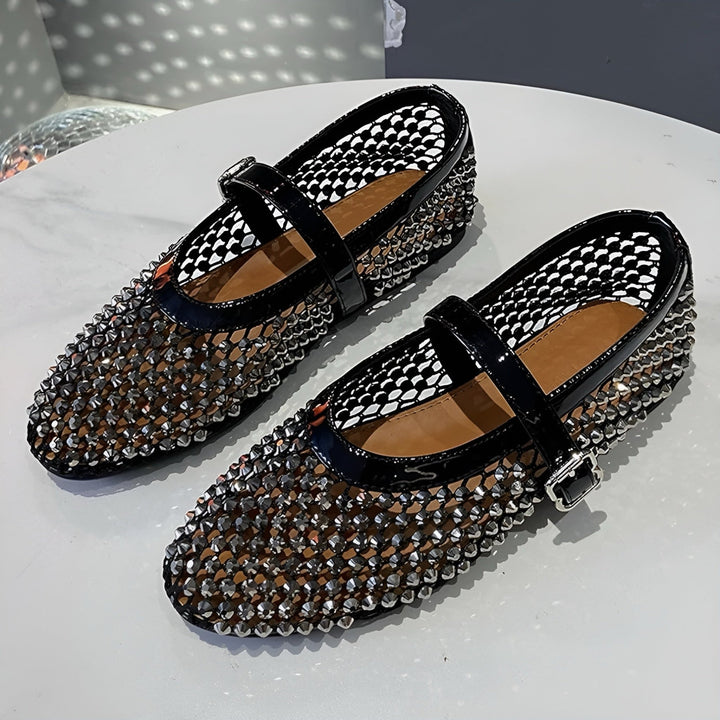 Glitzernde Mesh-Ballerinas im Mary-Jane-Stil