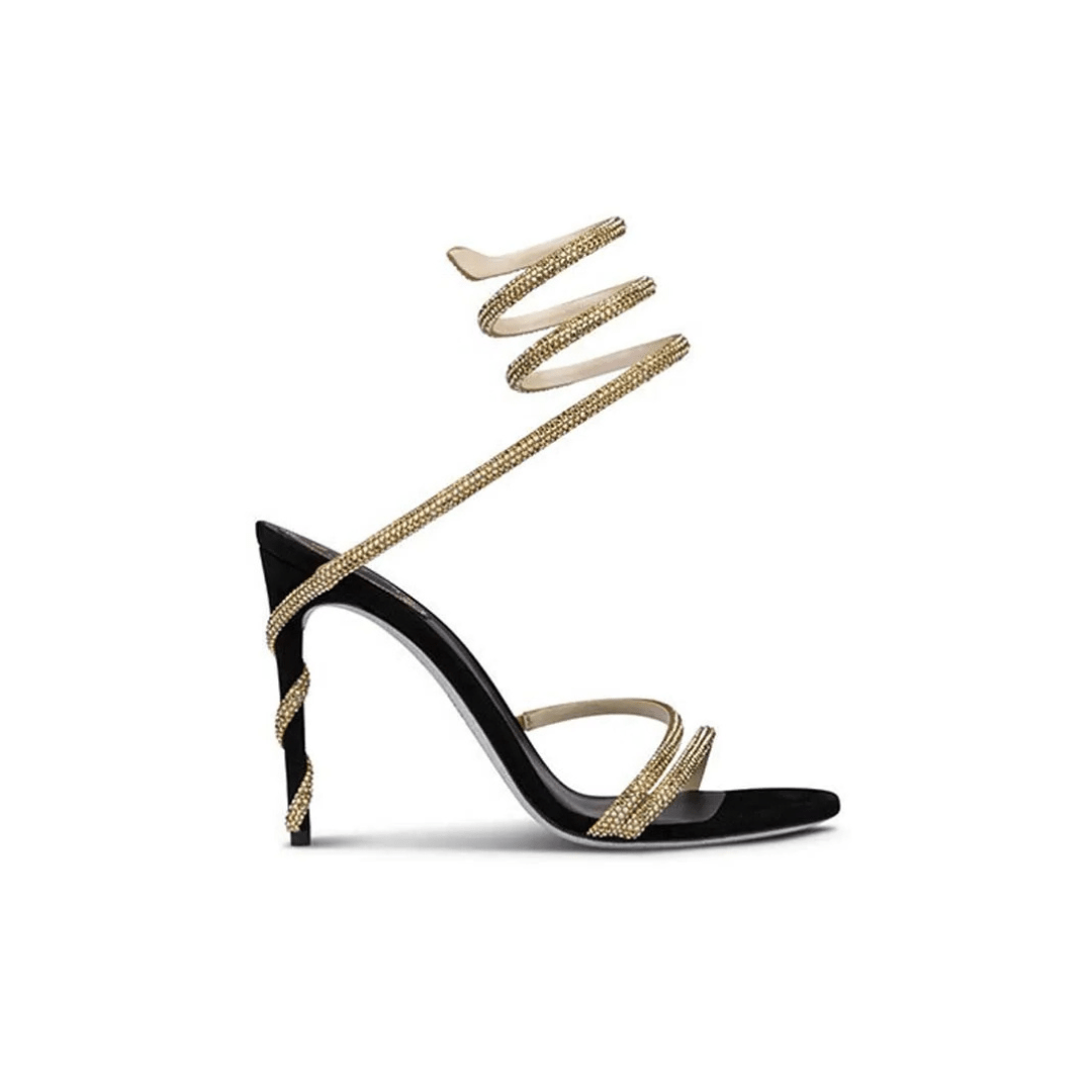 Goldene Wickel-Sandaletten mit edlem Absatzdesign