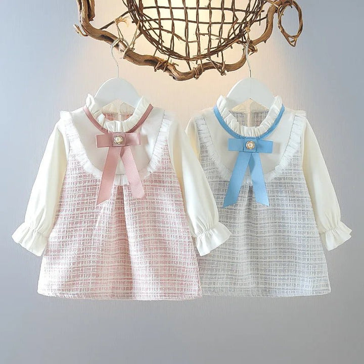 Langarm-Kleid mit Schleife & Karomuster – für kleine Mädchen (9 Monate – 3 Jahre)