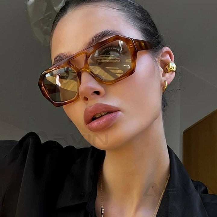 Vintage Quadrat-Sonnenbrille Leopard
